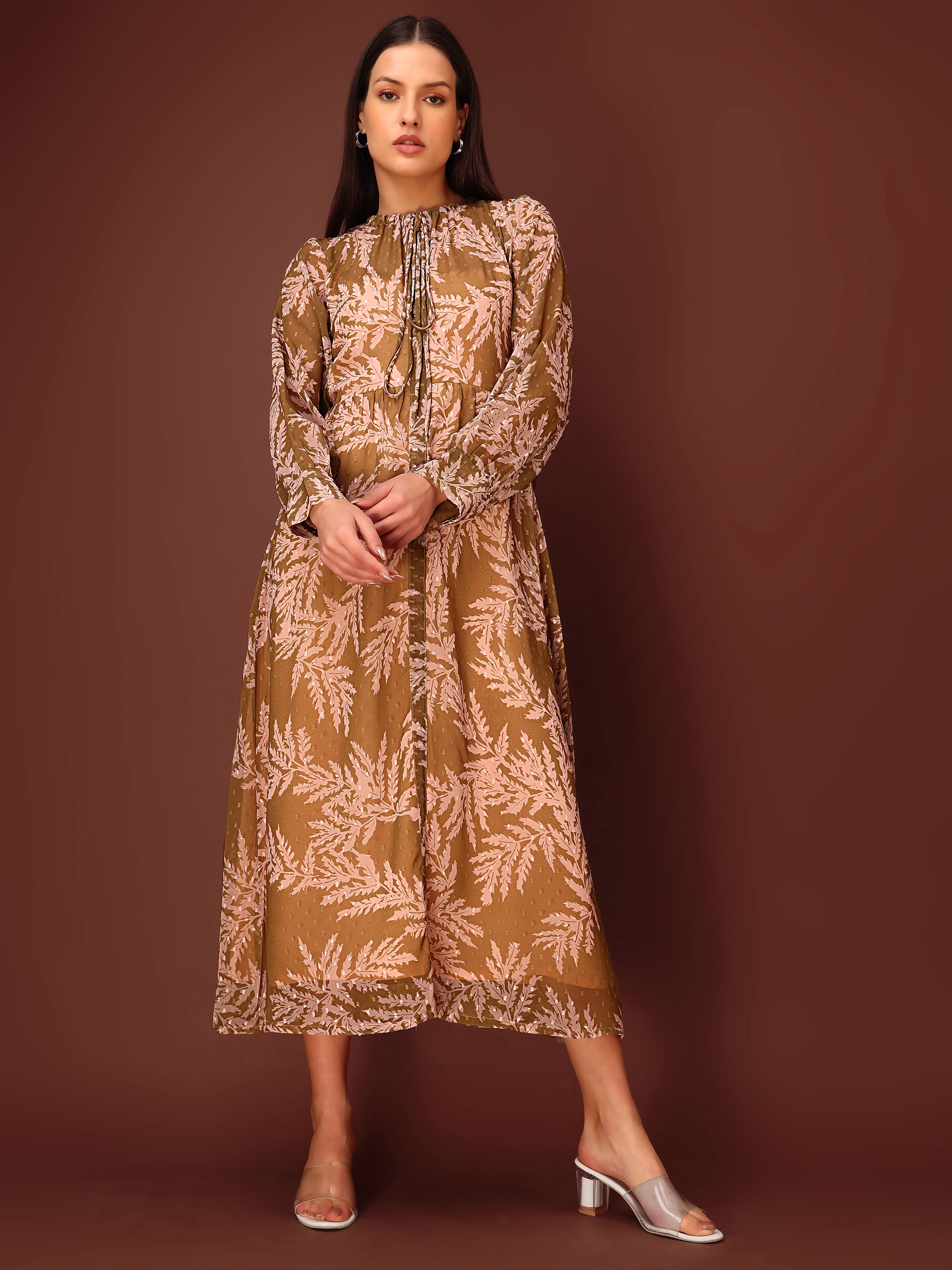 Women's Olive Casual Midi Calf Length dress