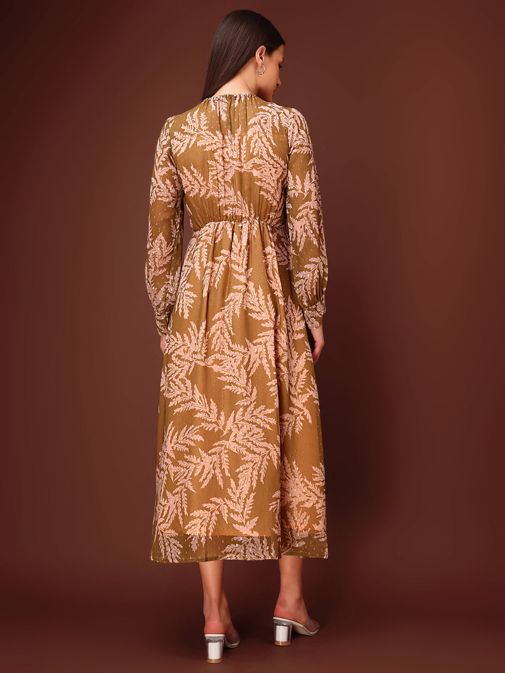 Women's Olive Casual Midi Calf Length dress