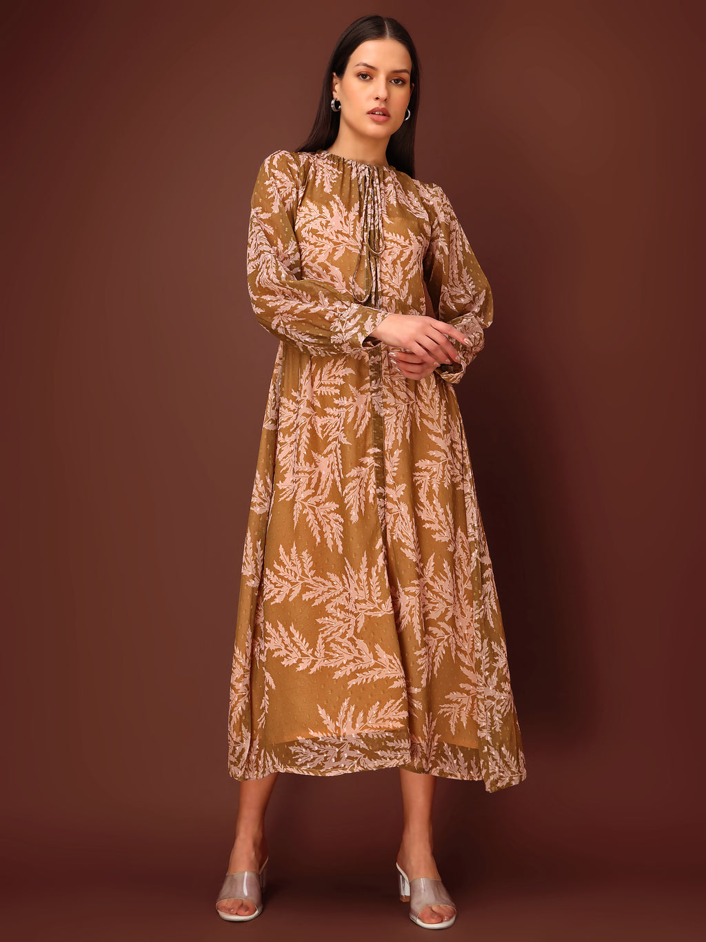 Women's Olive Casual Midi Calf Length dress