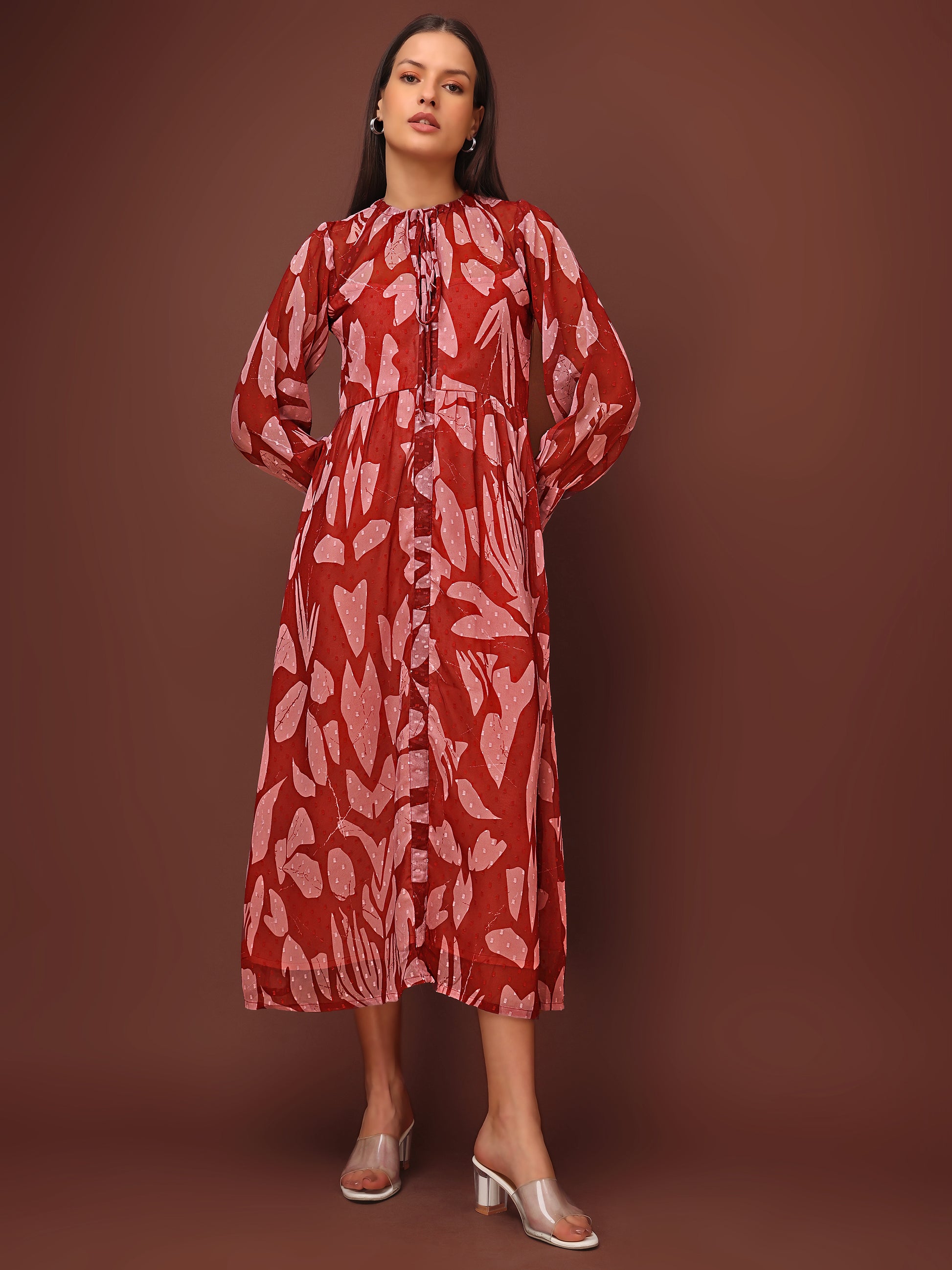 Women's Brown Casual Midi Calf Length dress