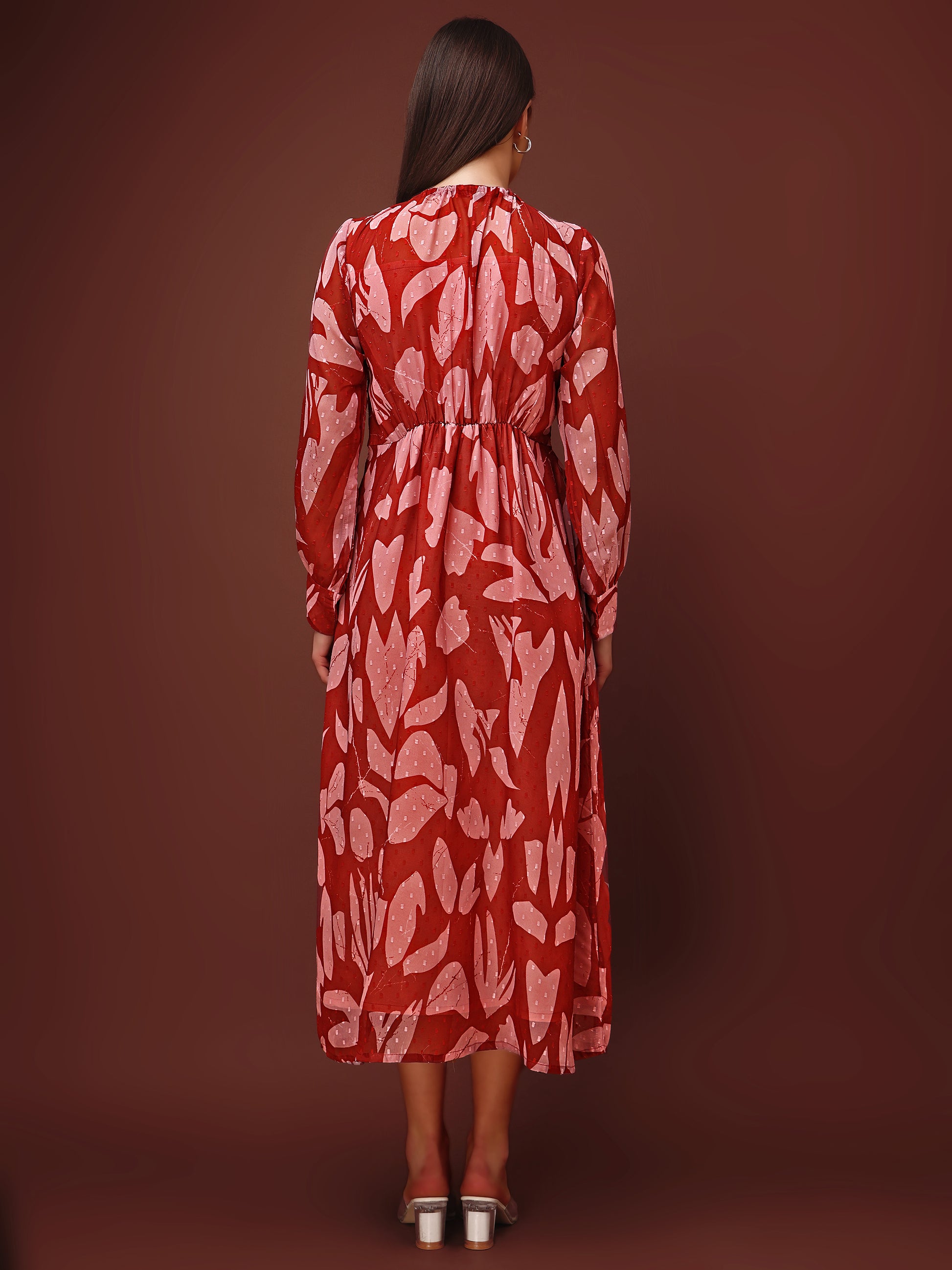 Women's Brown Casual Midi Calf Length dress