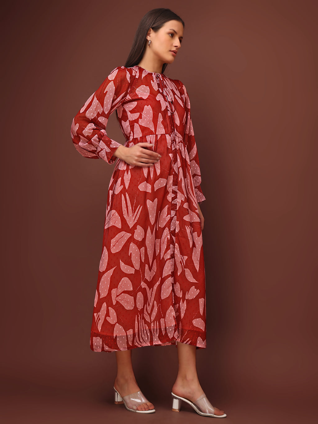 Women's Brown Casual Midi Calf Length dress