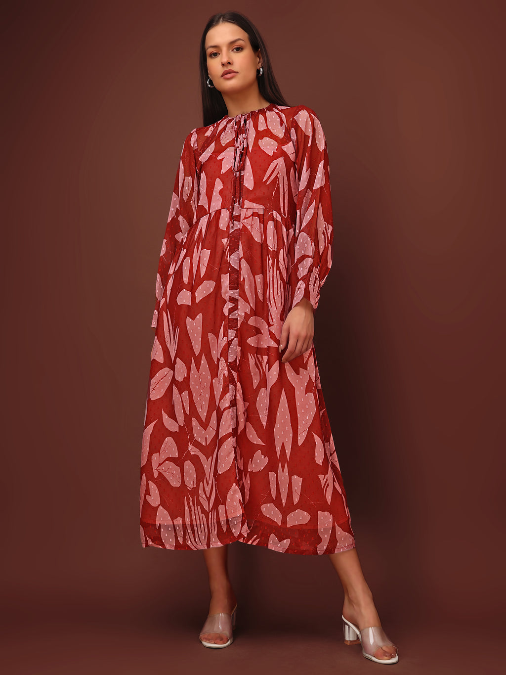 Women's Brown Casual Midi Calf Length dress