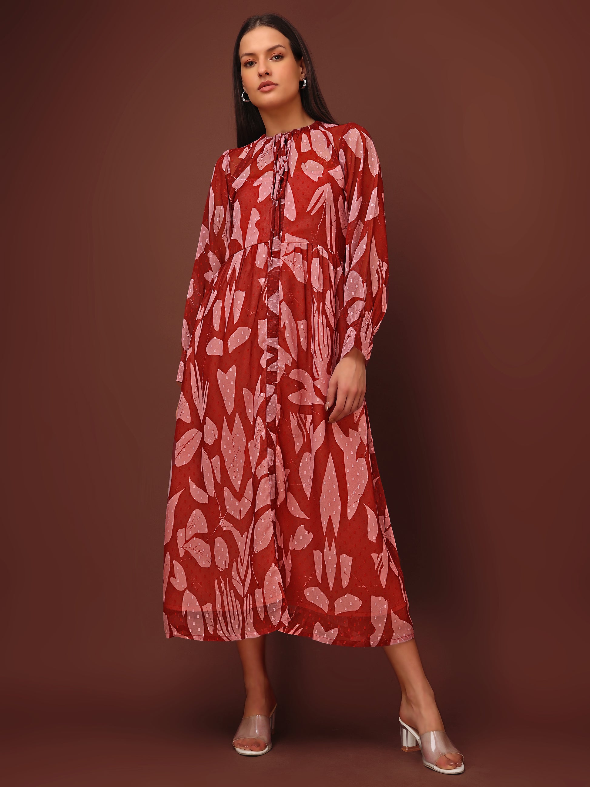 Women's Brown Casual Midi Calf Length dress