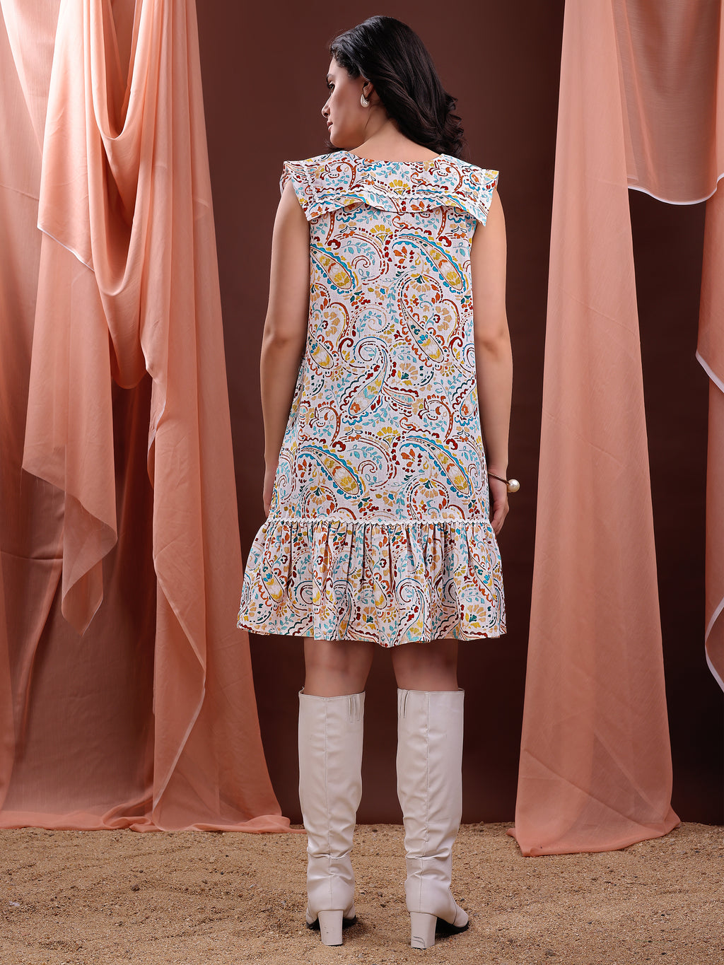 Women's  Sleeveless Fit & Flare Mini with Square Neckline Multi Dress