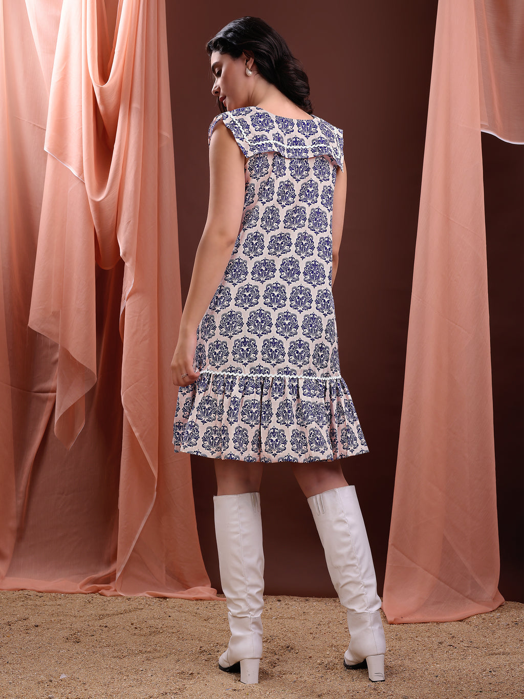 Women's Sleeveless Fit & Flare Mini with Square Neckline Beige Dress