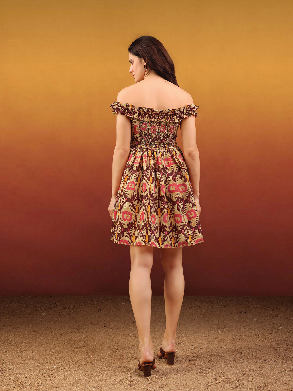 Women's Ruffled Off-Shoulder Mini Length Multi Dress