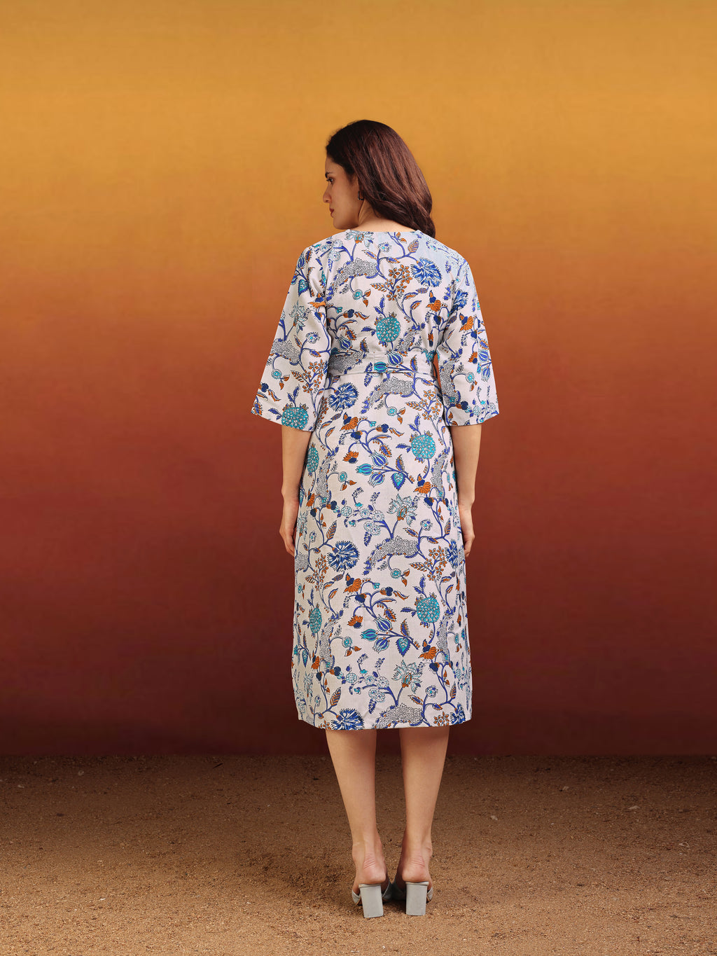 Women's Elegant Wrap Midi Bell Sleeves & Tie-Up Waist Black Dress