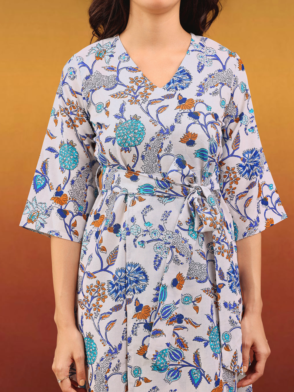 Women's Elegant Wrap Midi Bell Sleeves & Tie-Up Waist Black Dress