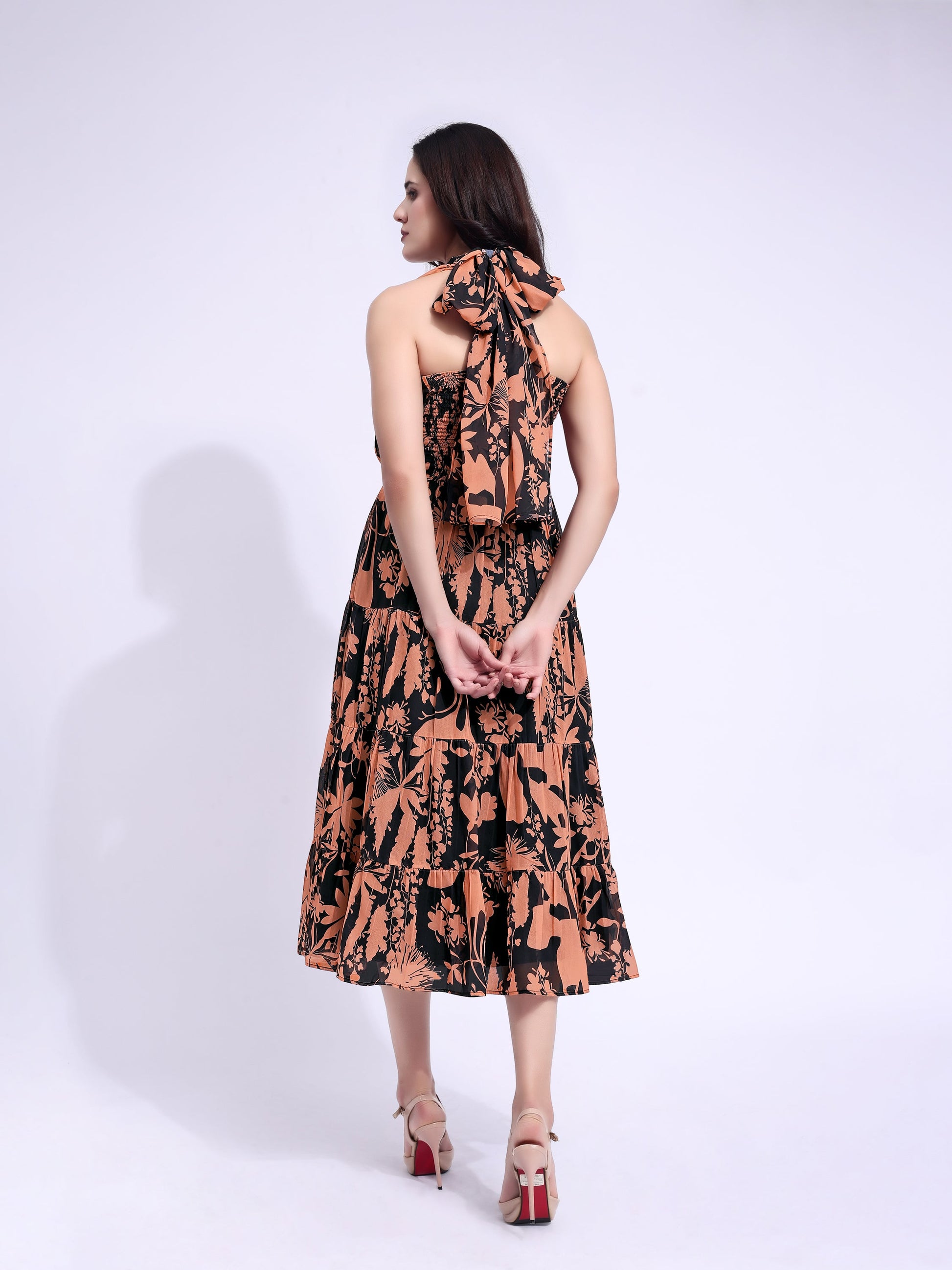 Midi Length Sleeveless Printed  Dress