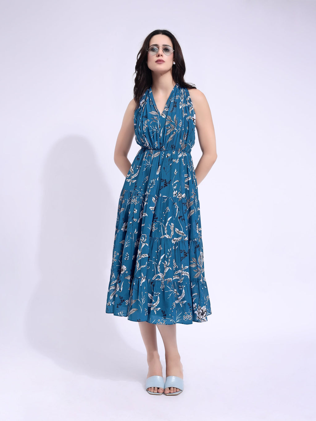 Midi Length Sleeveless Printed  Dress