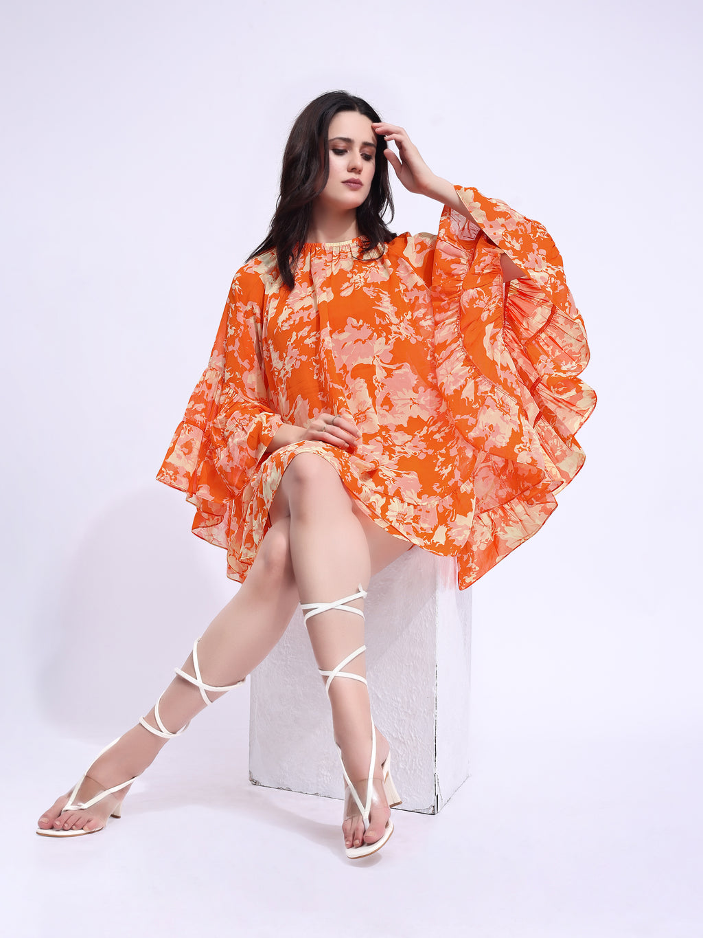 Mini Length Stylised Sleeve Printed  Dress
