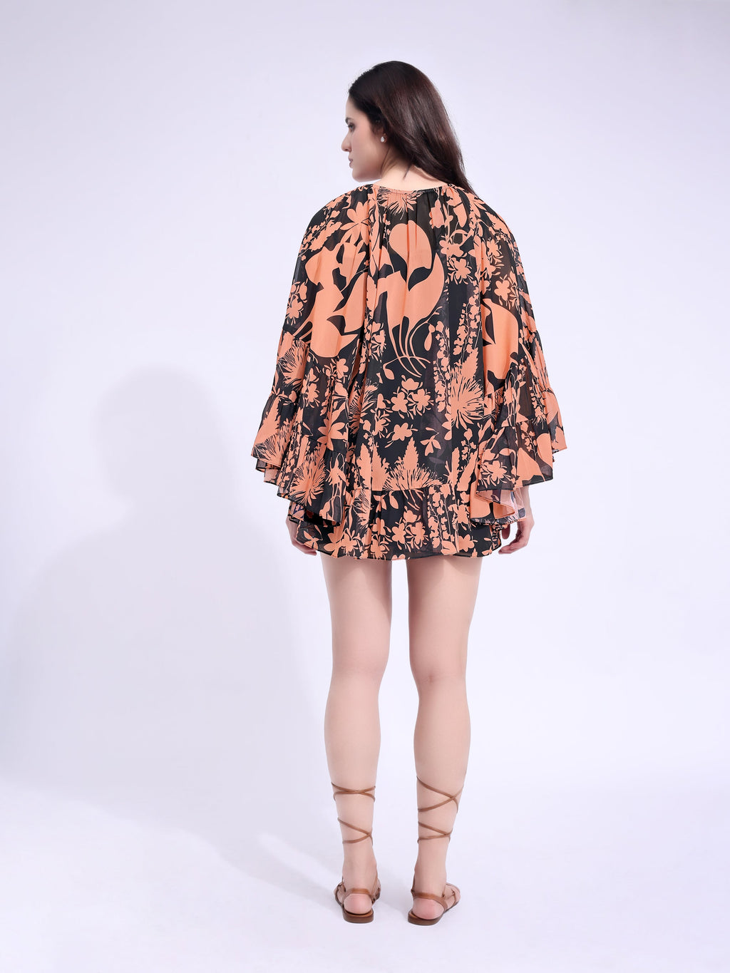 Women's Brown Ruffled Above Knee Stylished Dress