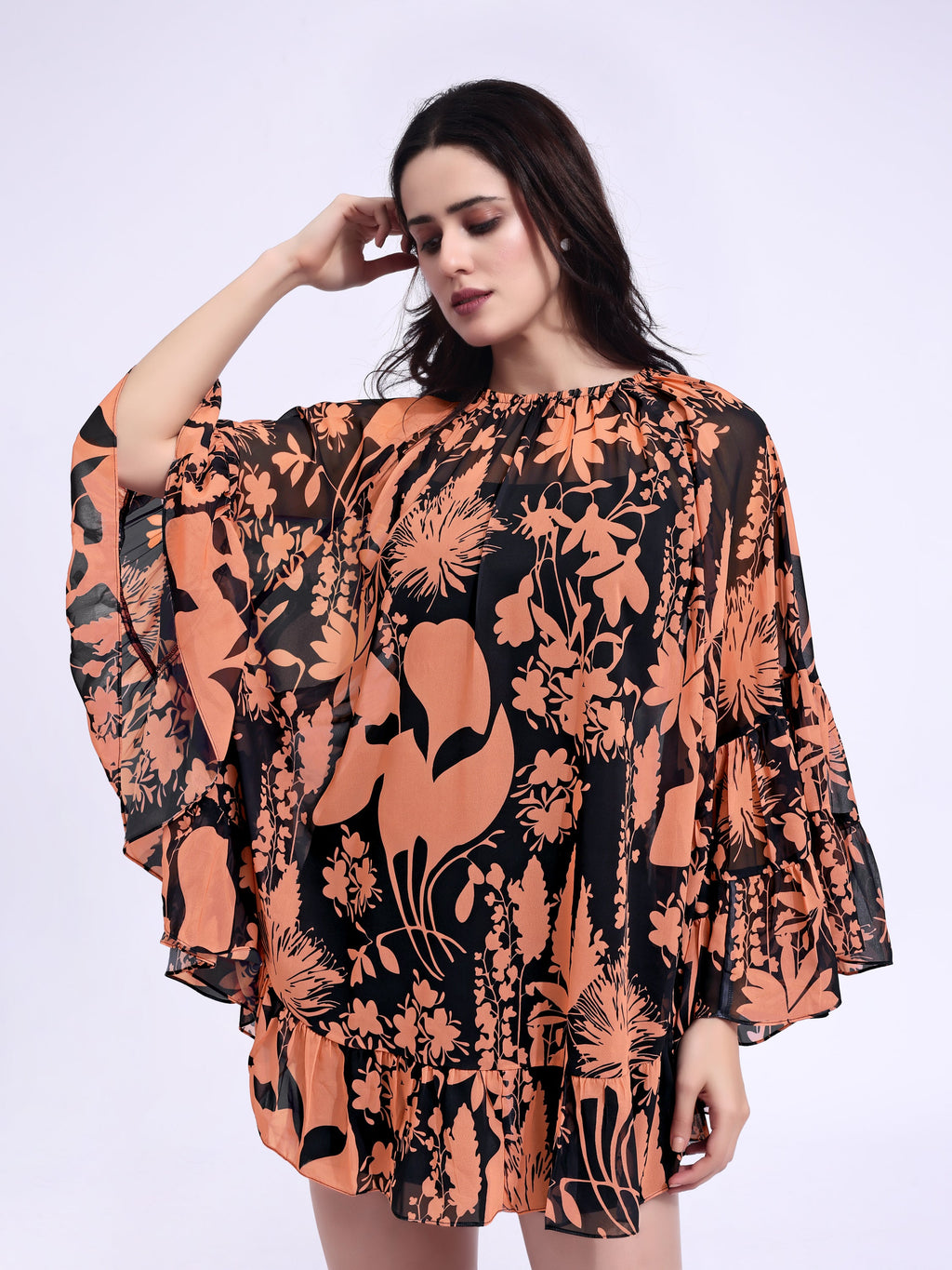 Women's Brown Ruffled Above Knee Stylished Dress