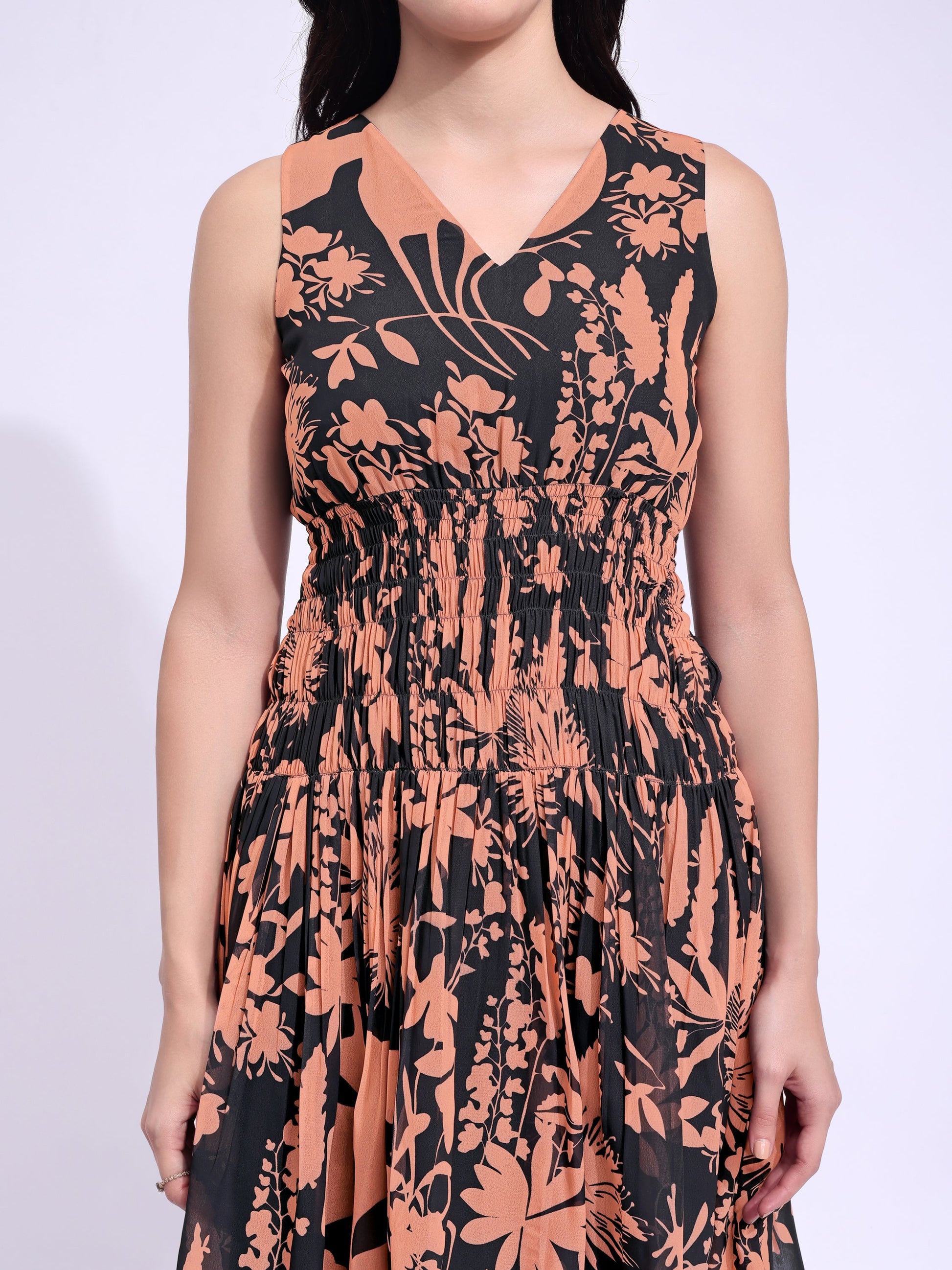 Women's Brown Fit & Flared Above Knee Sleeveless Dress