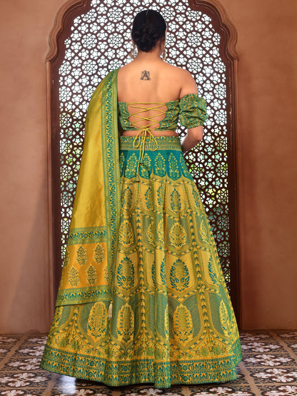 Kanjiwaram With Zari Lime Lehenga Choli