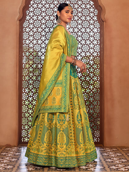 Kanjiwaram With Zari Lime Lehenga Choli