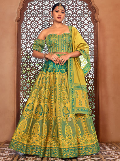 Kanjiwaram With Zari Lime Lehenga Choli