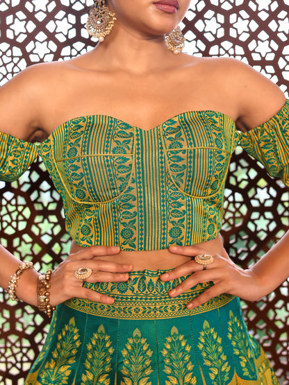 Kanjiwaram With Zari Lime Lehenga Choli