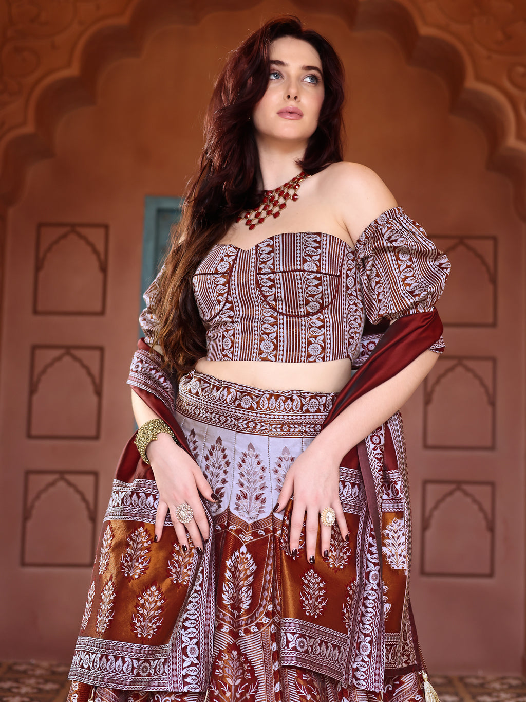 Kanjiwaram With Zari Maroon Lehenga Choli