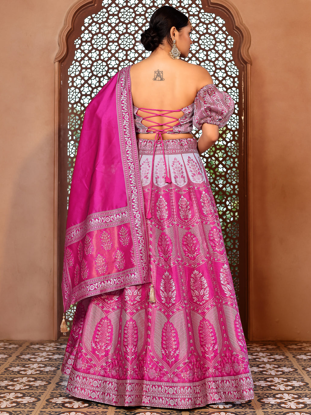 Kanjiwaram With Zari Pink Lehenga Choli