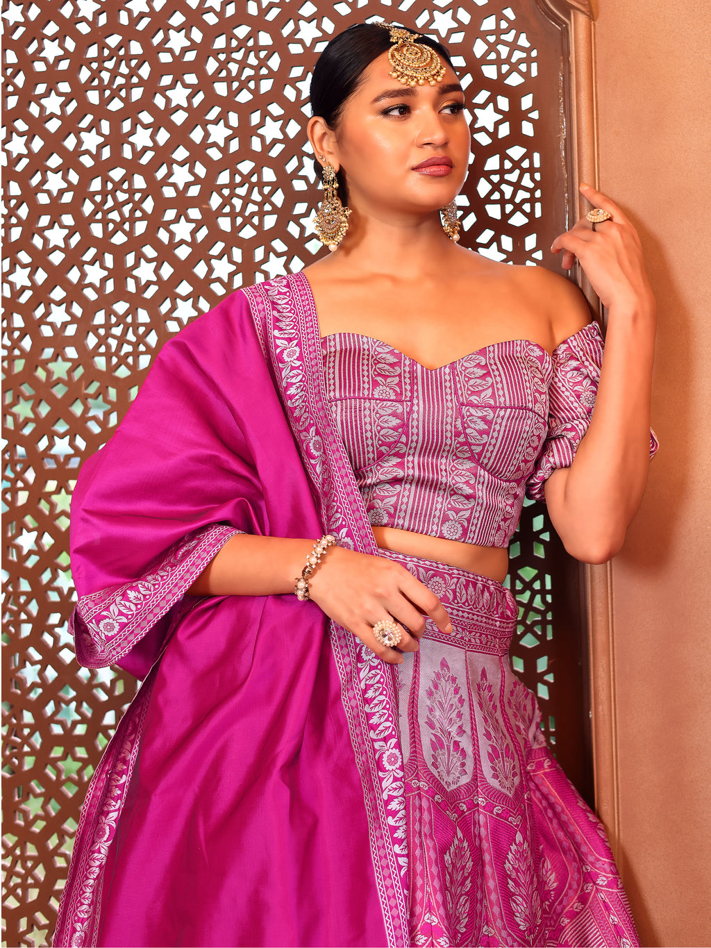Kanjiwaram With Zari Pink Lehenga Choli