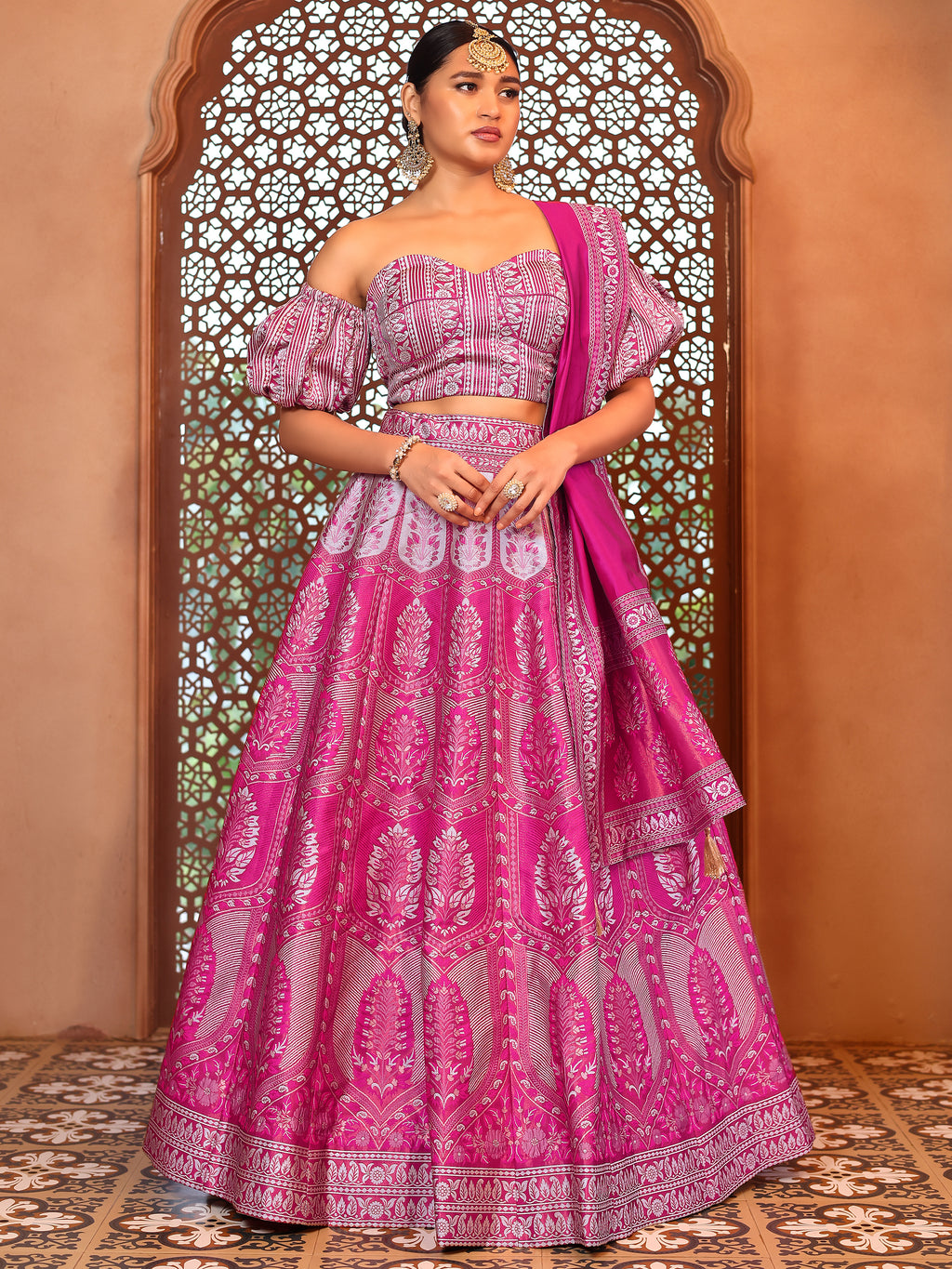 Kanjiwaram With Zari Pink Lehenga Choli