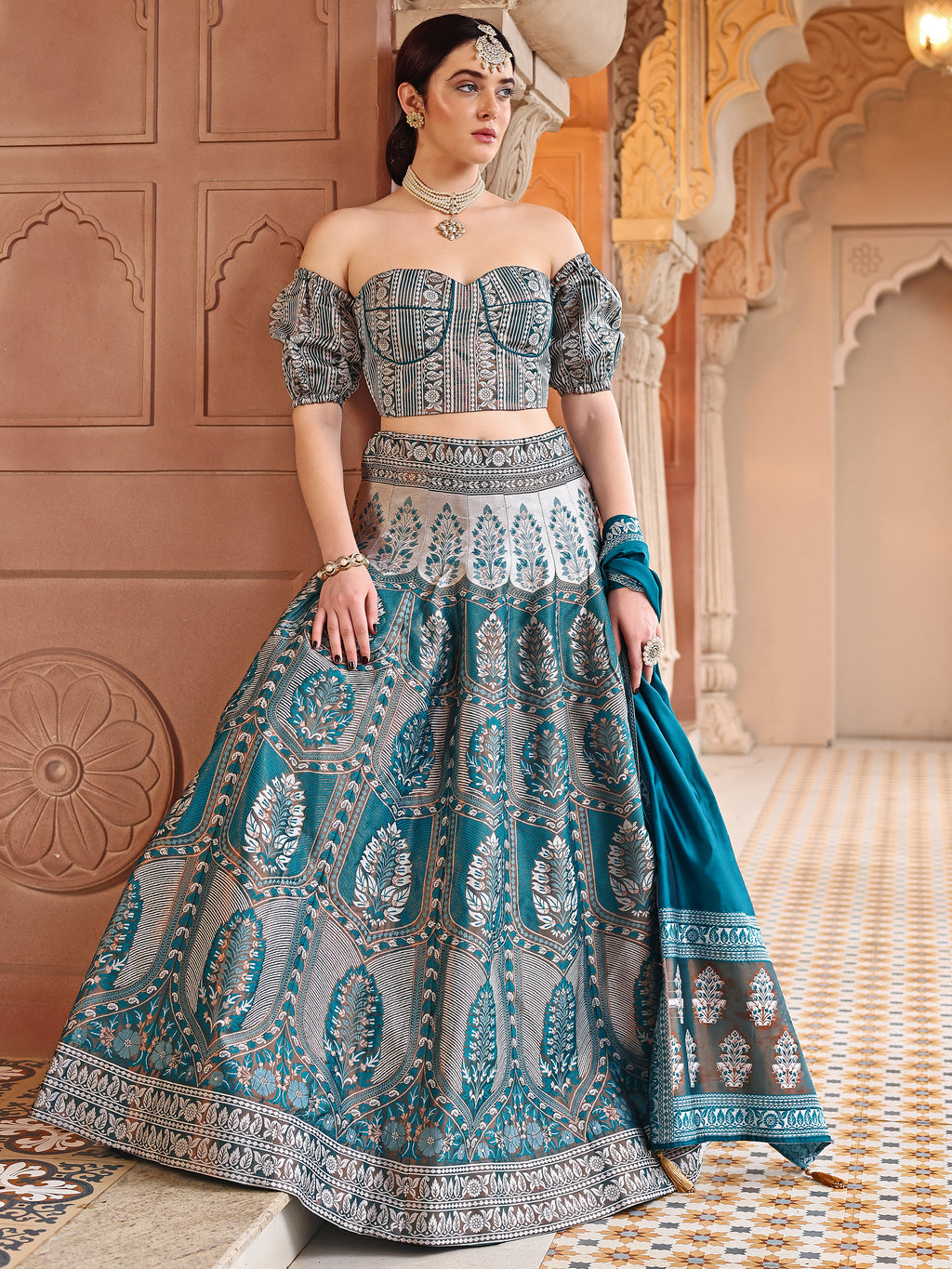 Kanjiwaram With Zari Rama Lehenga Choli