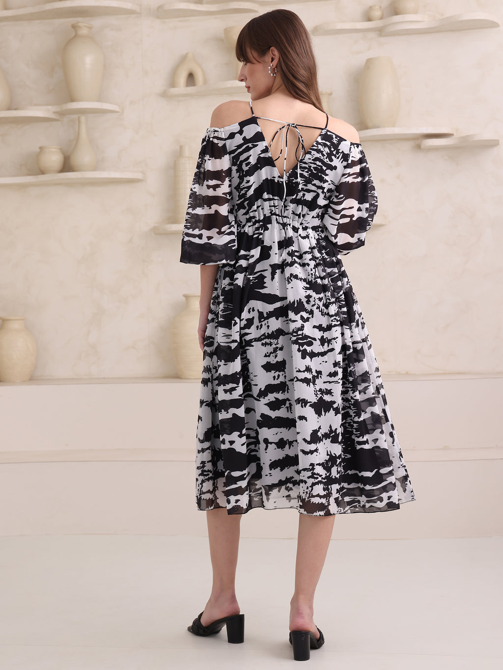 Women Black Asymmetric Flare Dress