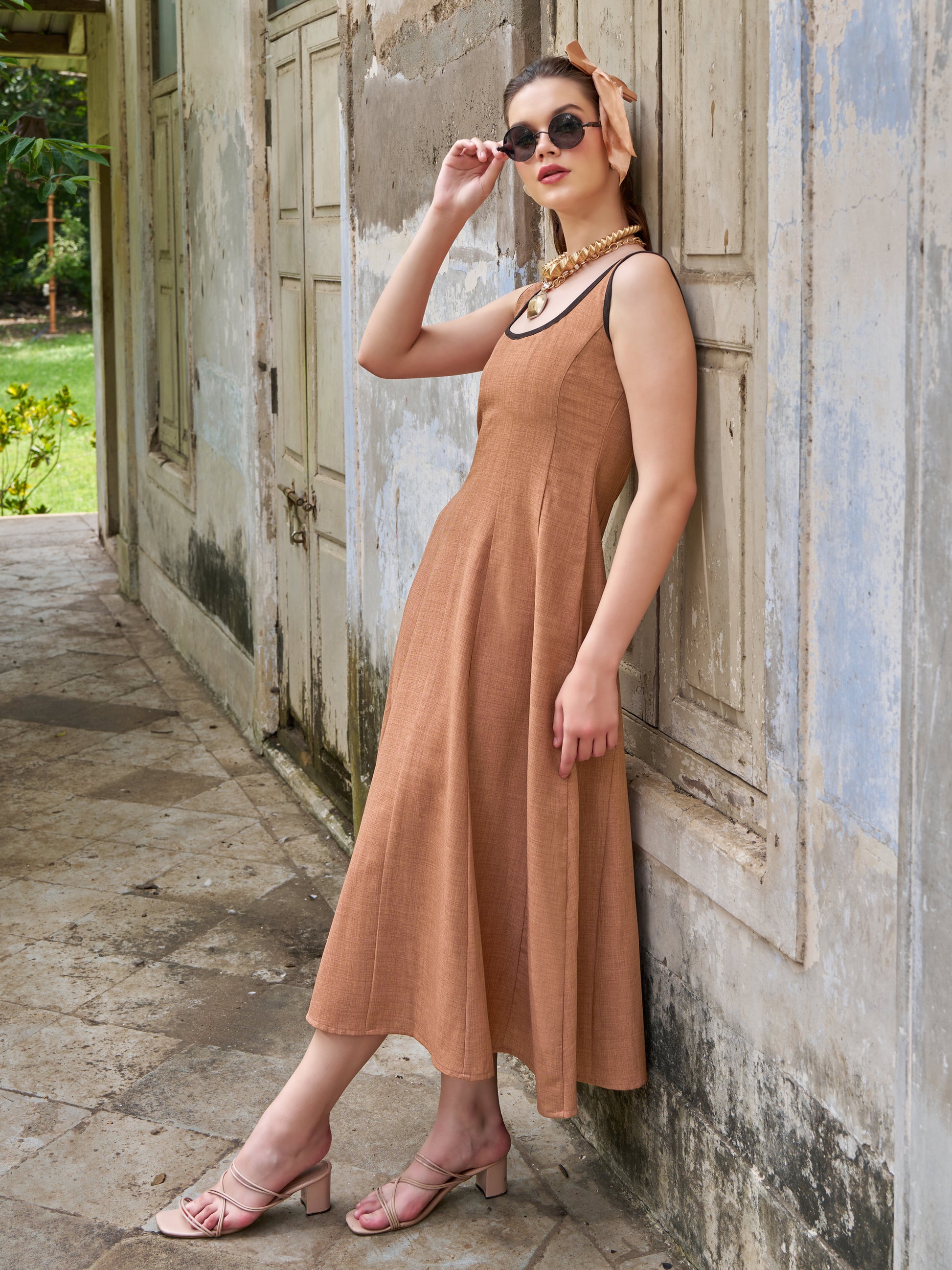 Women's Solid Brown Dress