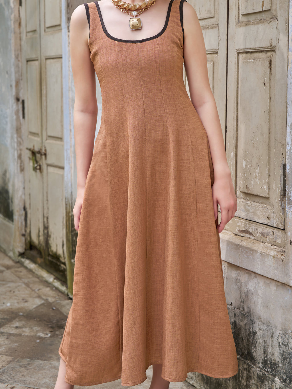 Maxi Length Solid Sleeveless Dress