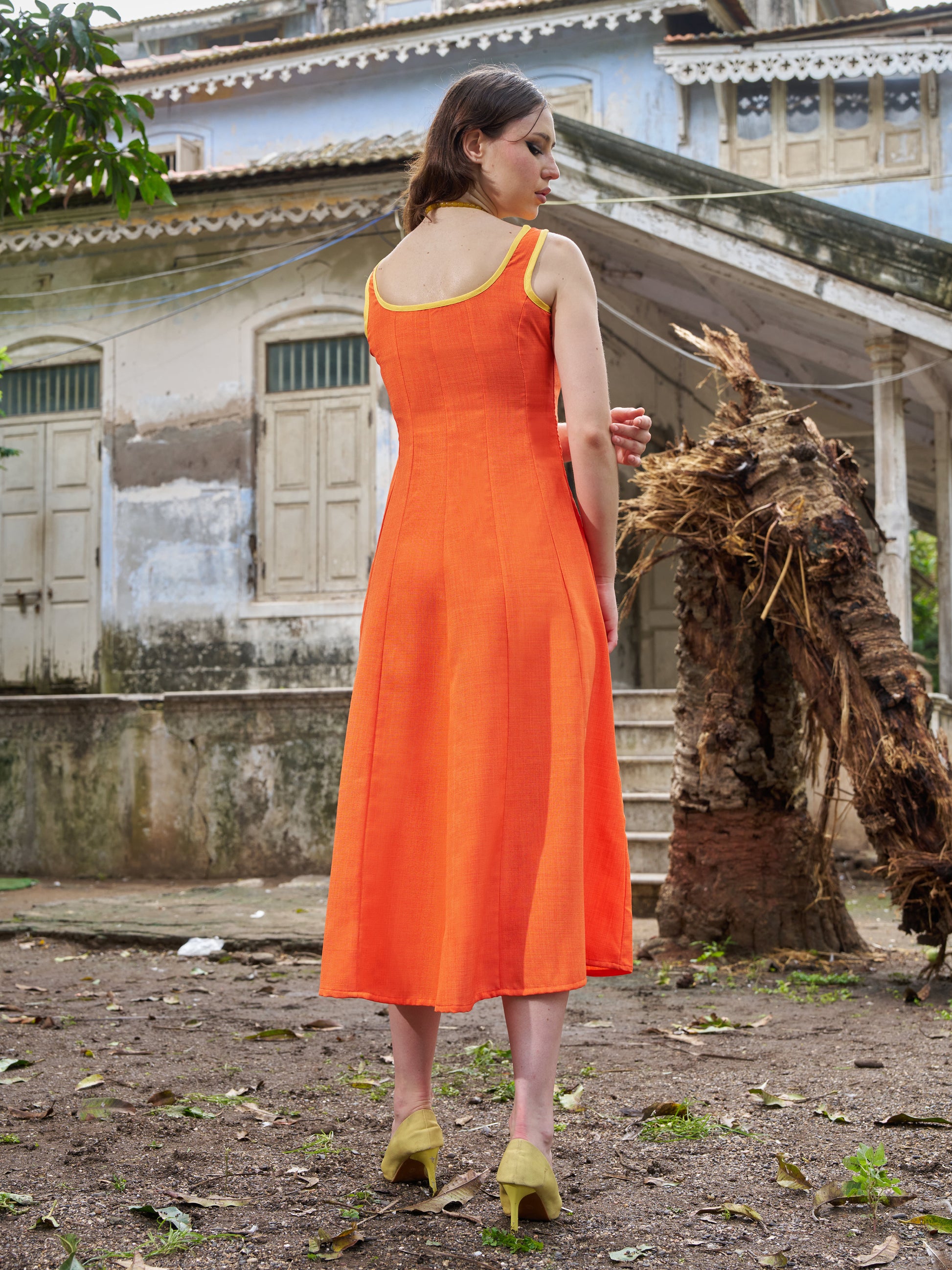 Women's Solid Orange Dress