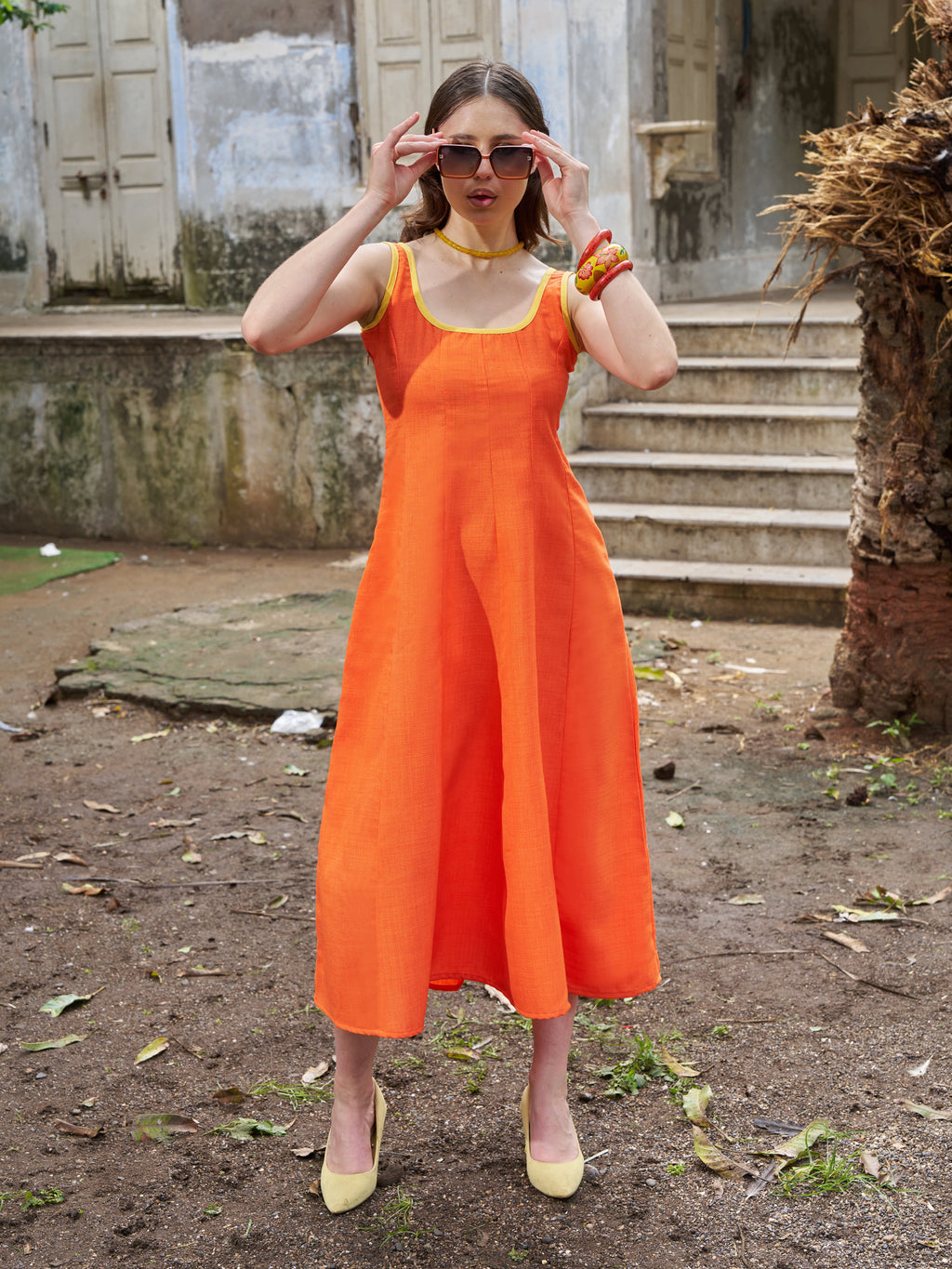 Women's Solid Orange Dress