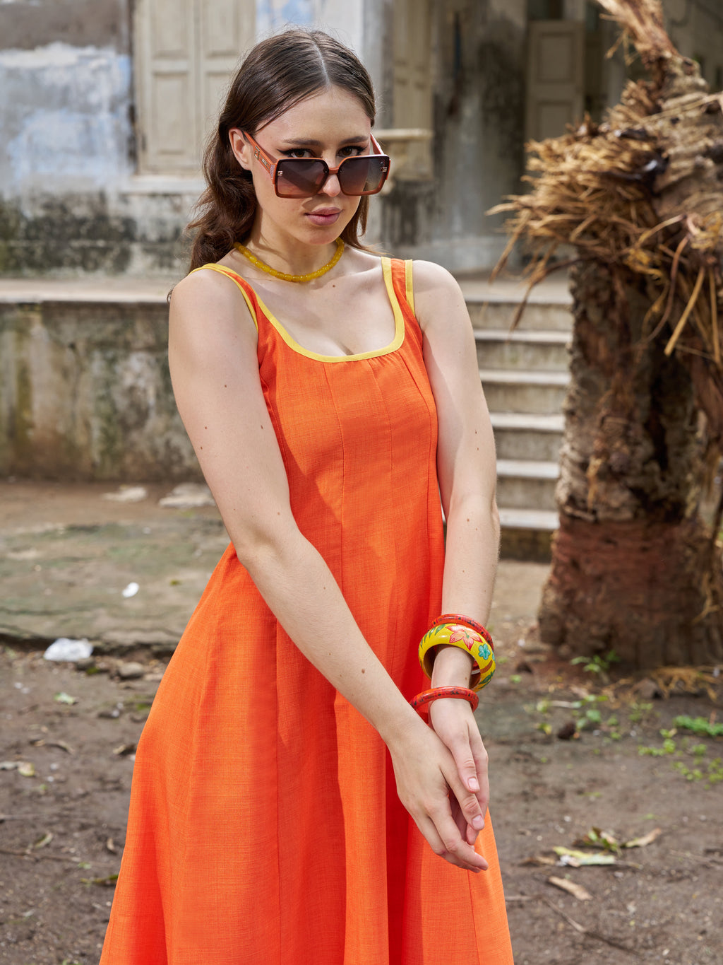 Women's Solid Orange Dress