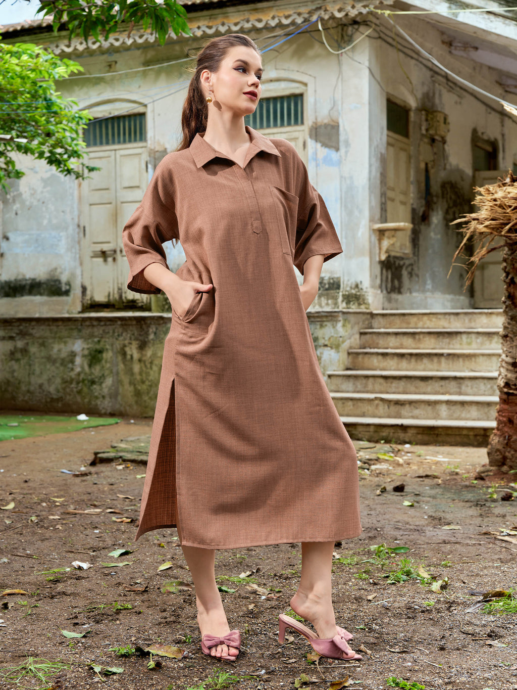 Women's Flared Brown Dress
