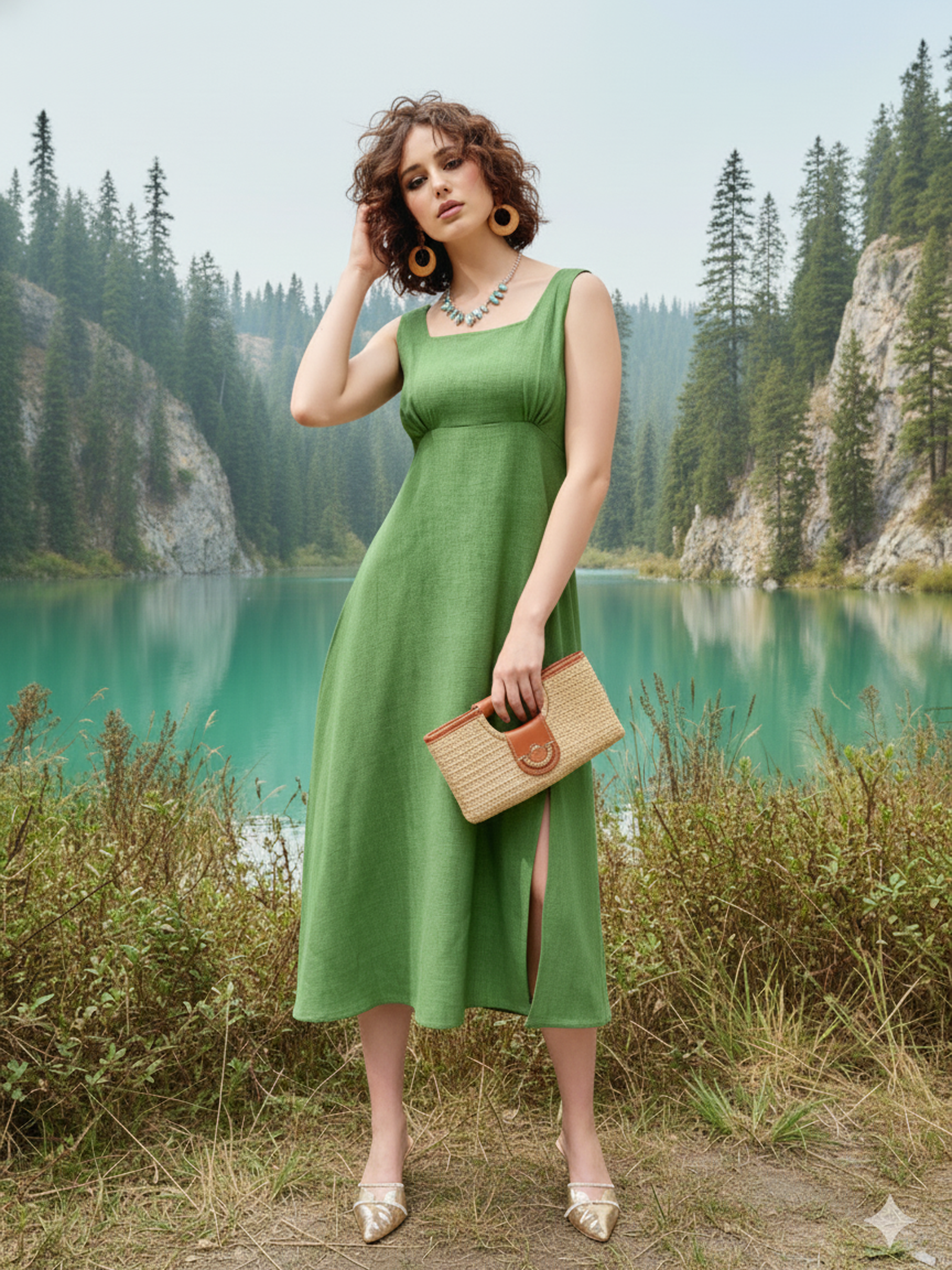 Women's Fit & Flared Green Dress
