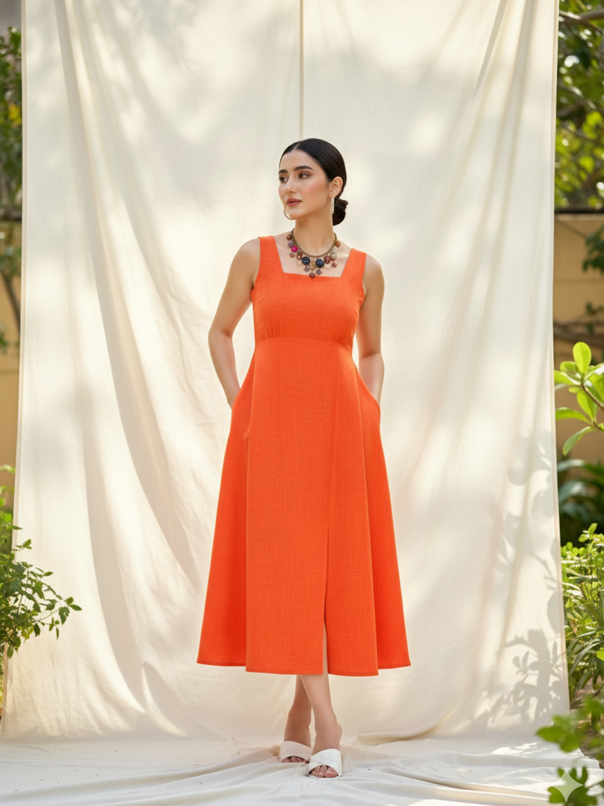 Women's Fit & Flared Orange Dress