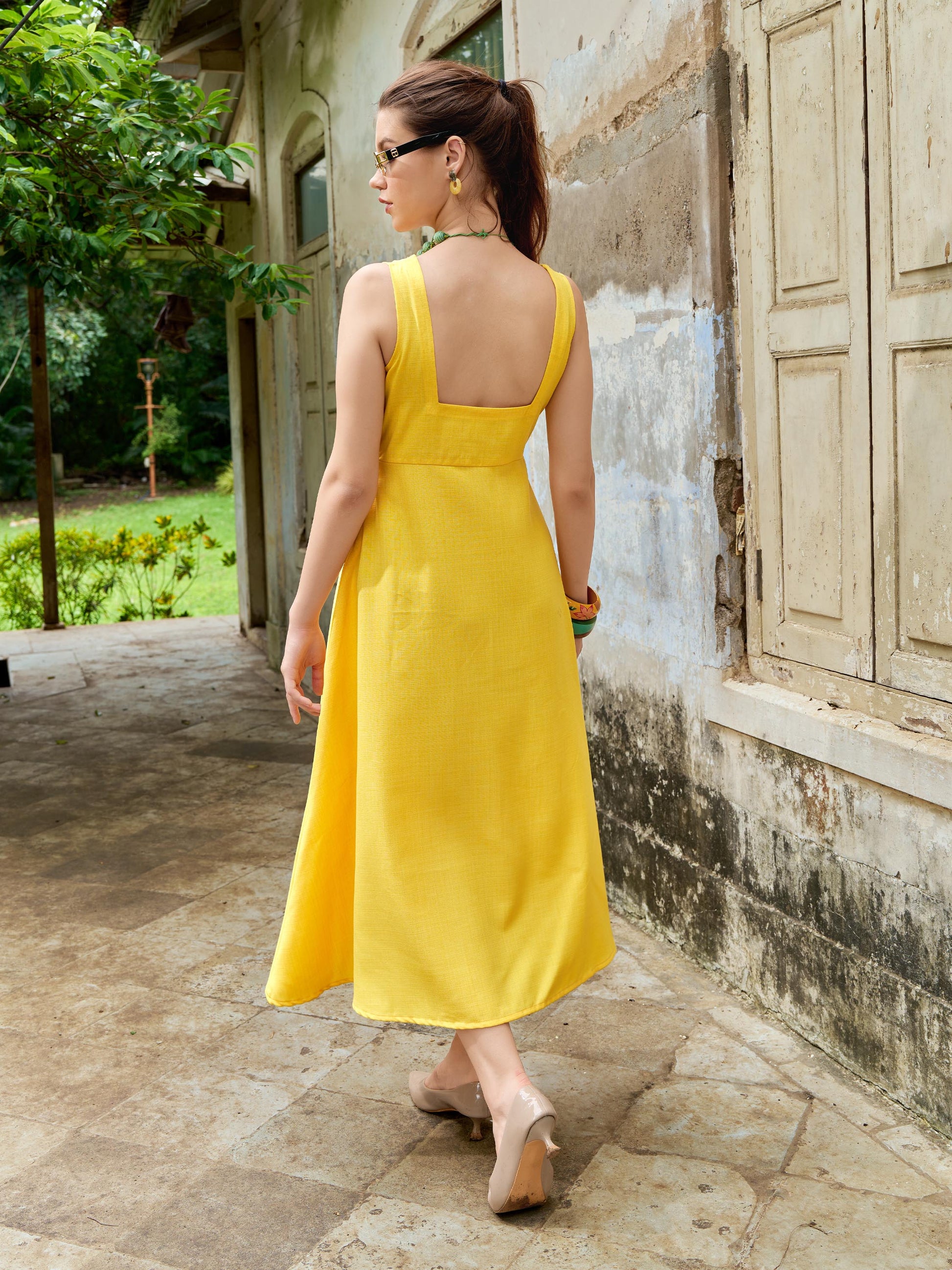 Women's Fit & Flared Yellow Dress