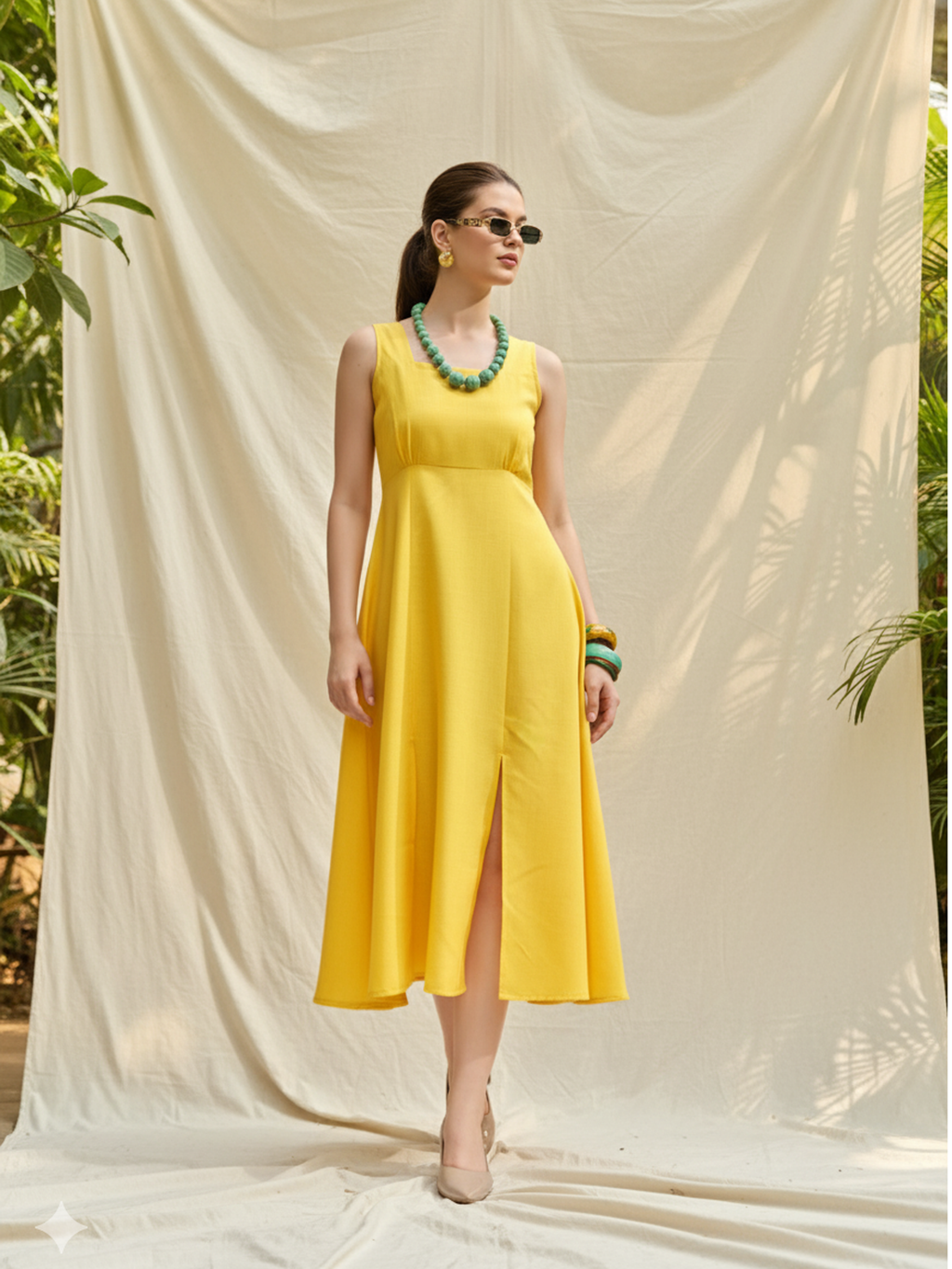 Women's Fit & Flared Yellow Dress