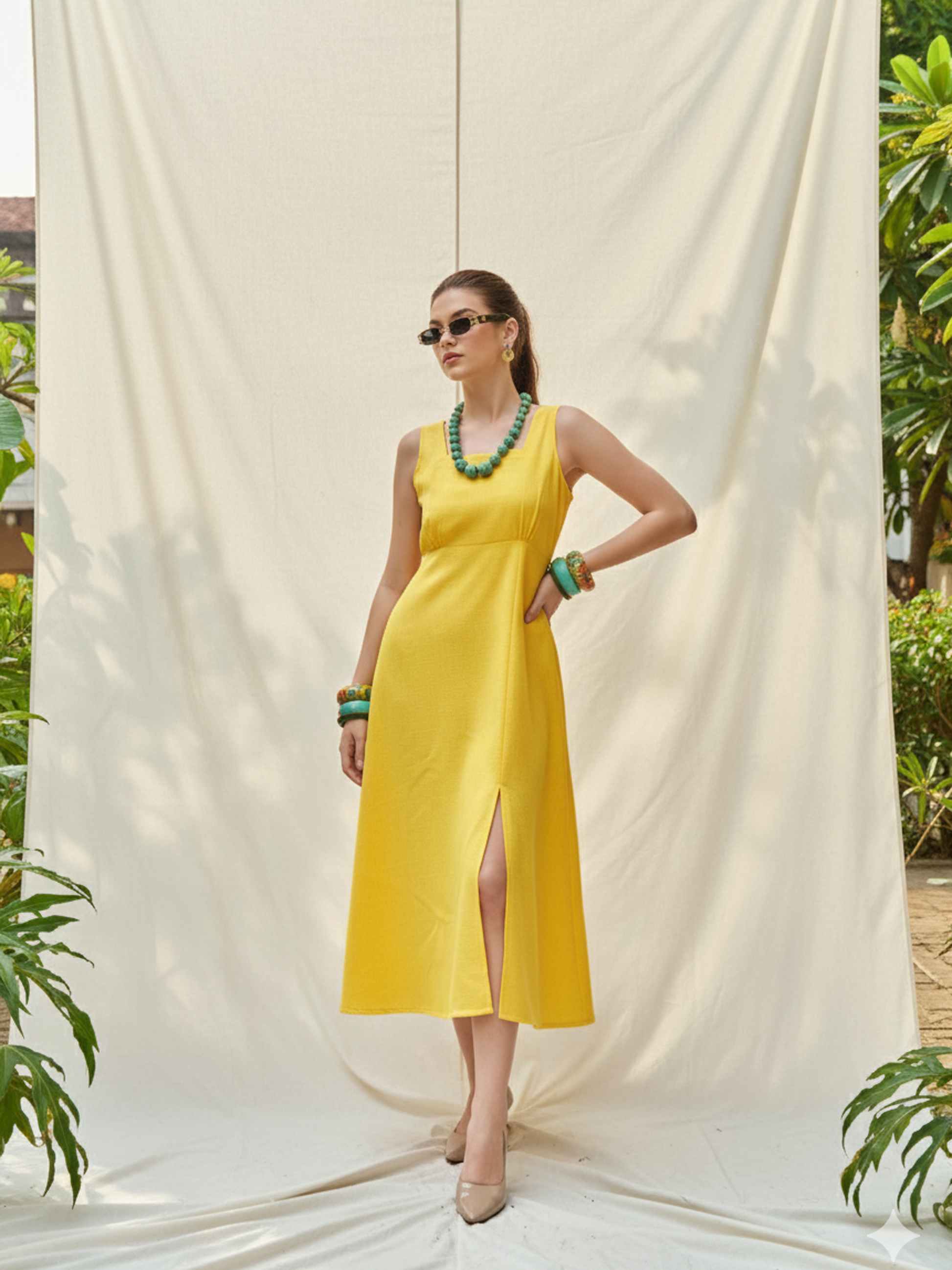 Women's Fit & Flared Yellow Dress