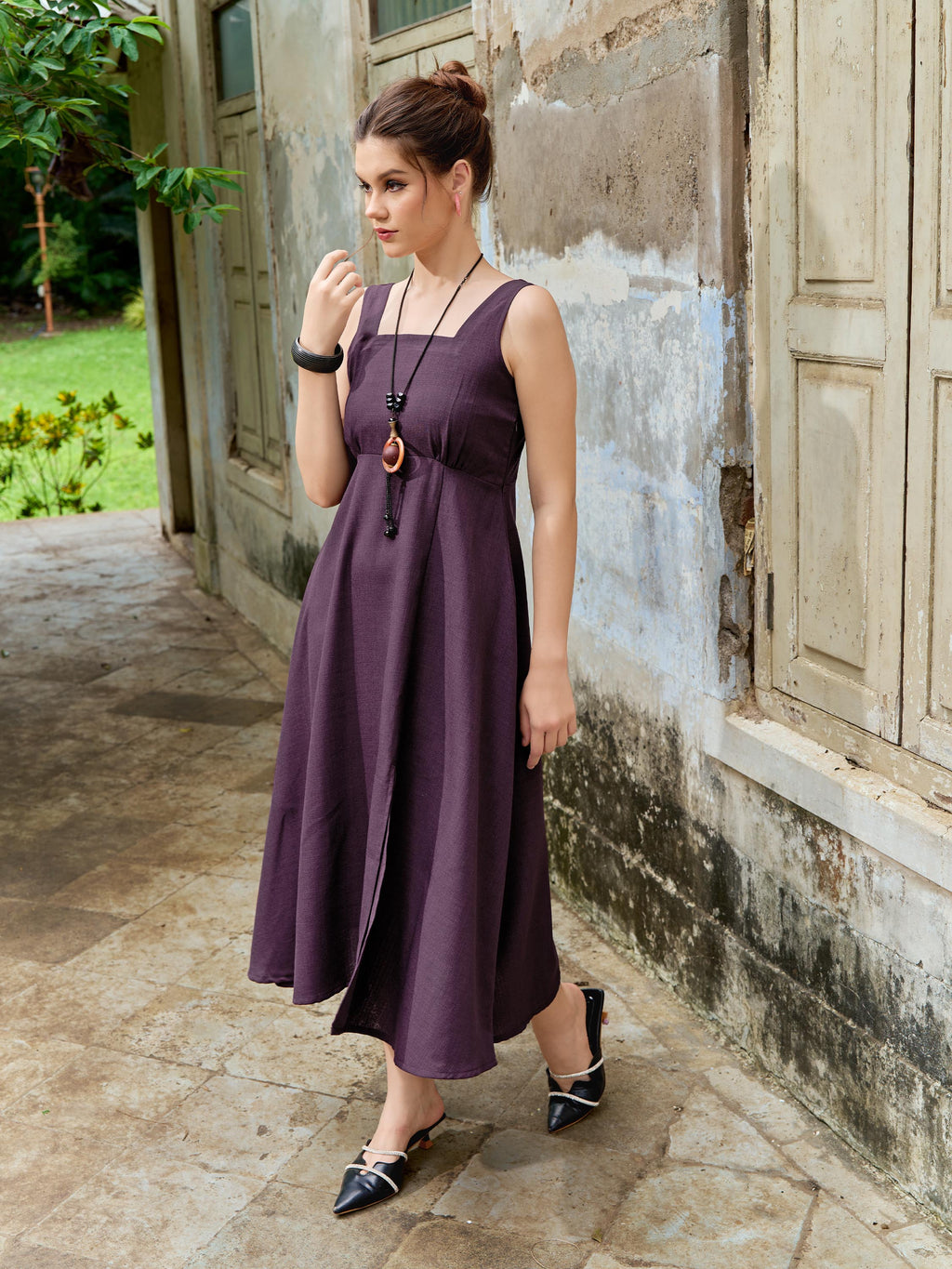 Women's Fit & Flared Wine Dress