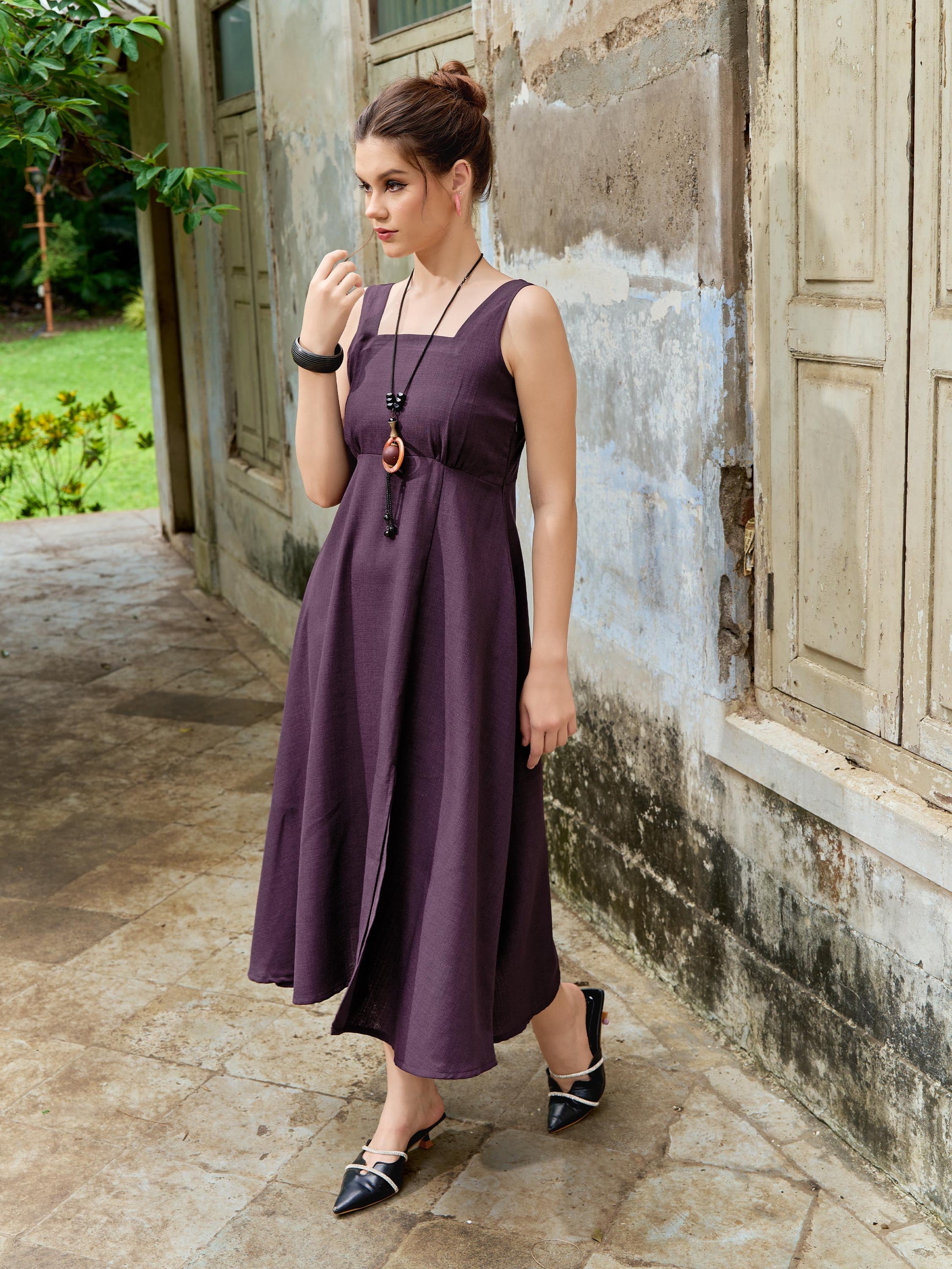 Women's Fit & Flared Wine Dress