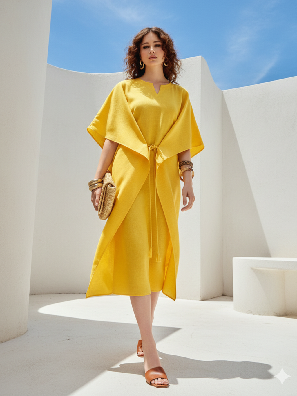 Women's Solid Yellow Wine Dress