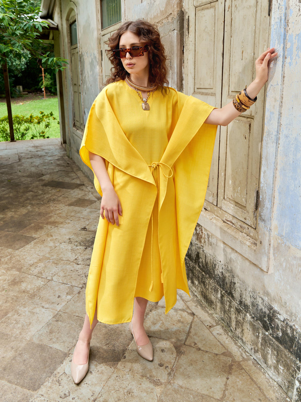 Women's Solid Yellow Wine Dress