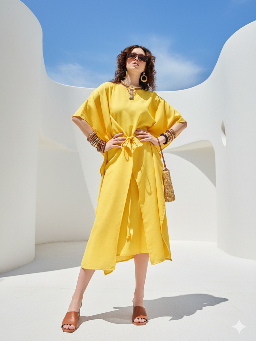 Women's Solid Yellow Wine Dress