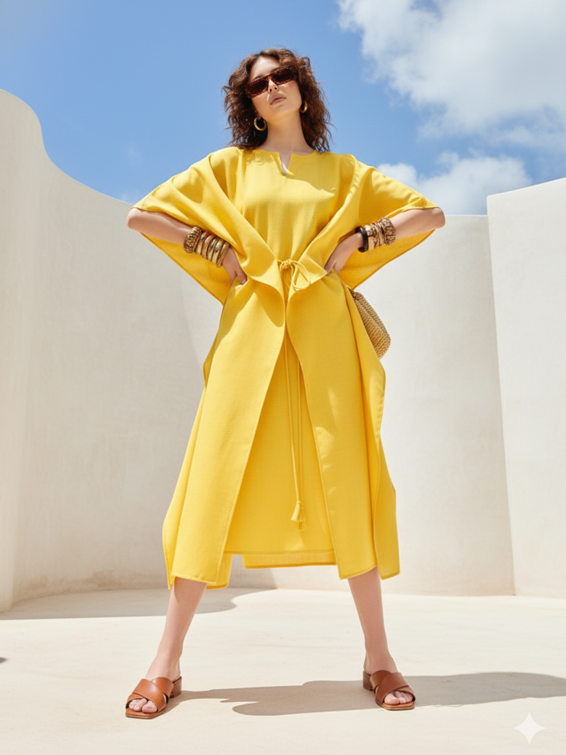 Women's Solid Yellow Wine Dress