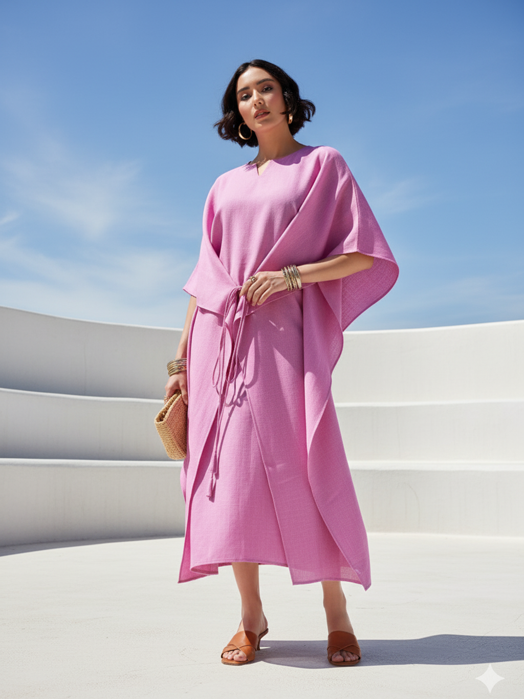 Women's Solid Midi Pink Dress