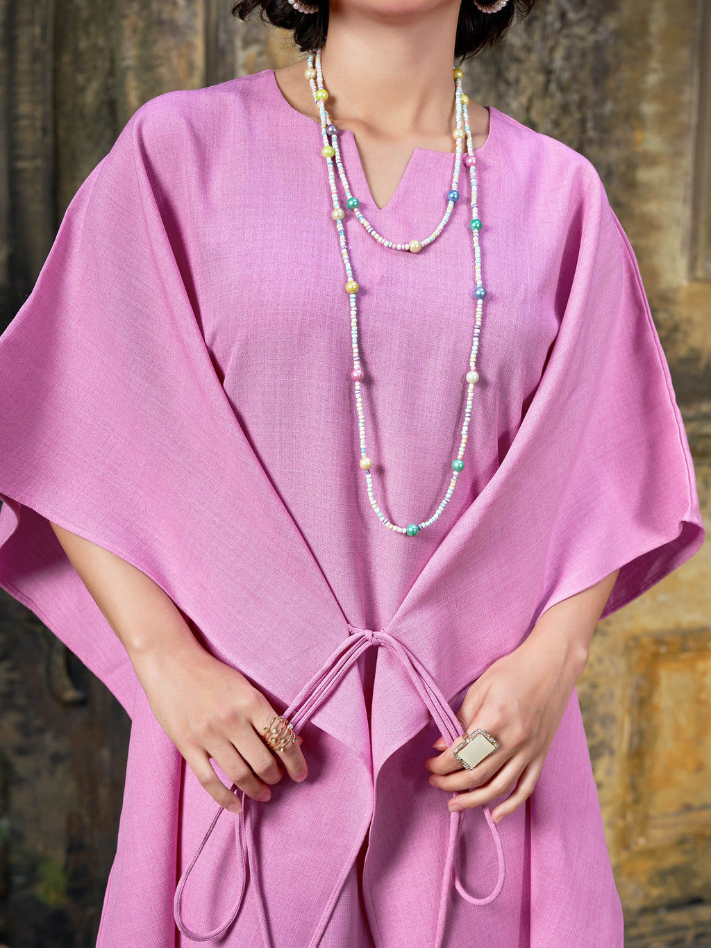 Women's Solid Midi Pink Dress