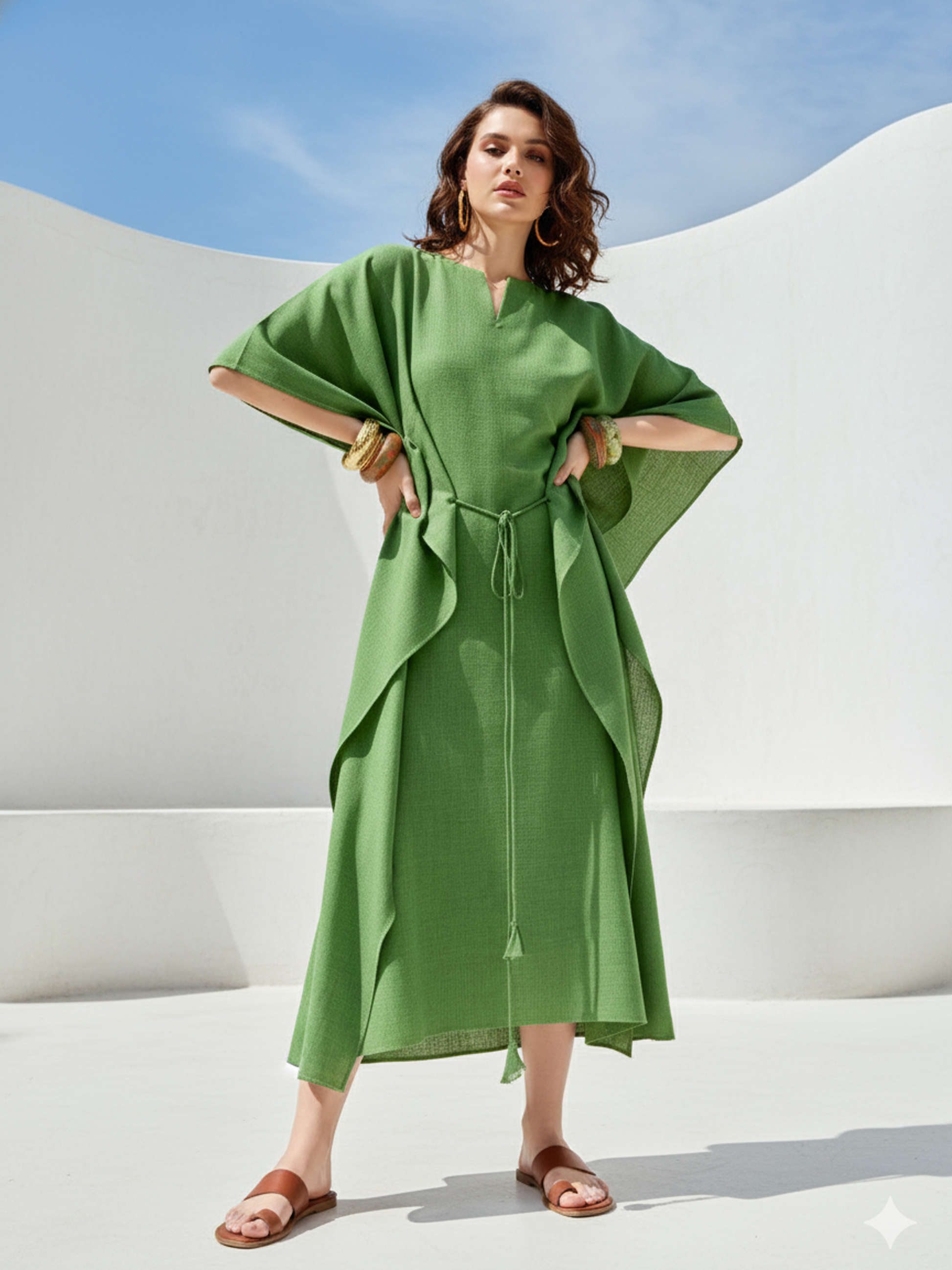 Women's Solid Midi Green Dress