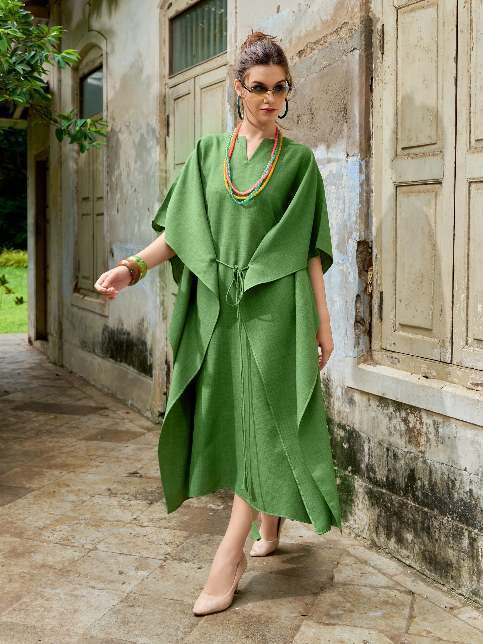 Women's Solid Midi Green Dress